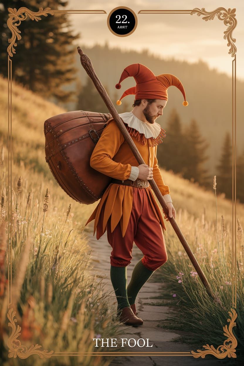 The Fool Tarot Card in Golden Hour Digital Art Style