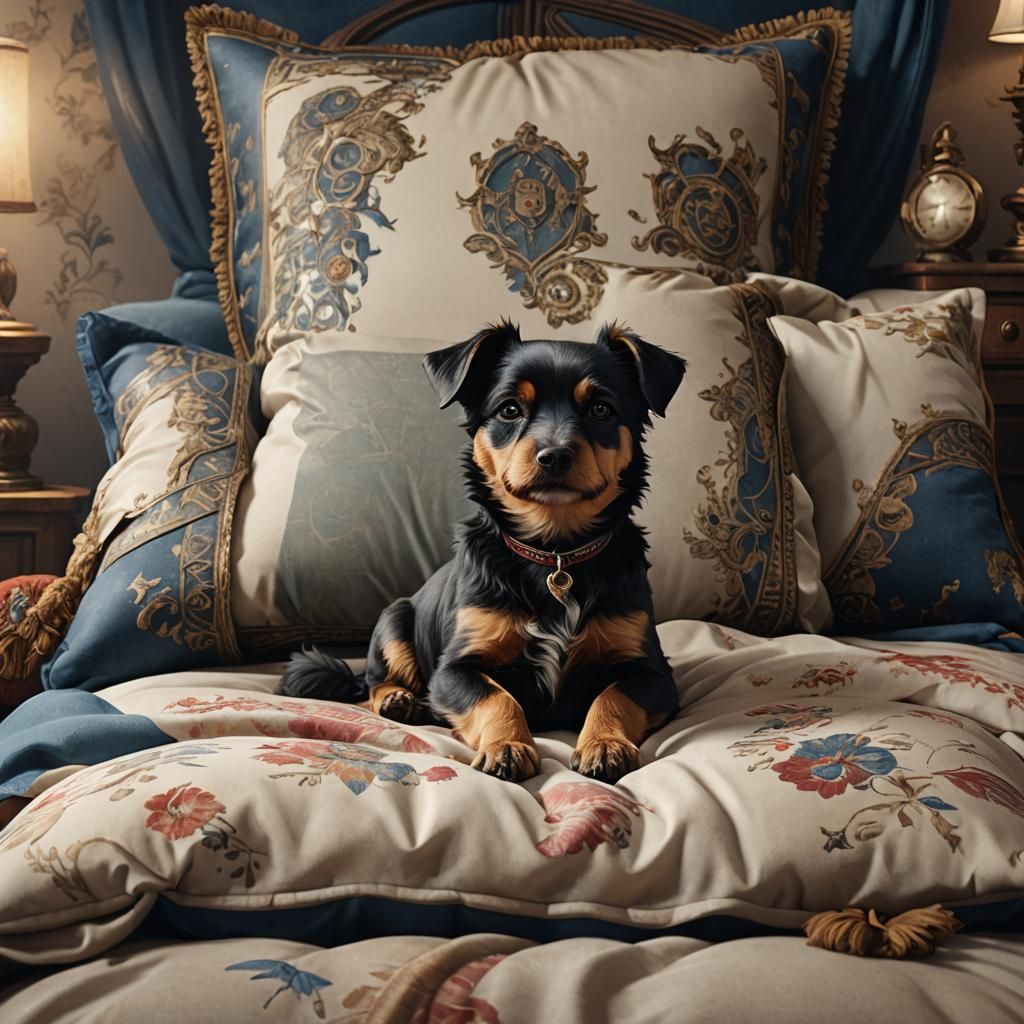 Dog with Cushion: Detailed Matte Painting