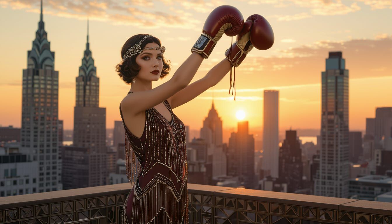 Art Deco Flapper Girl with Boxing Gloves