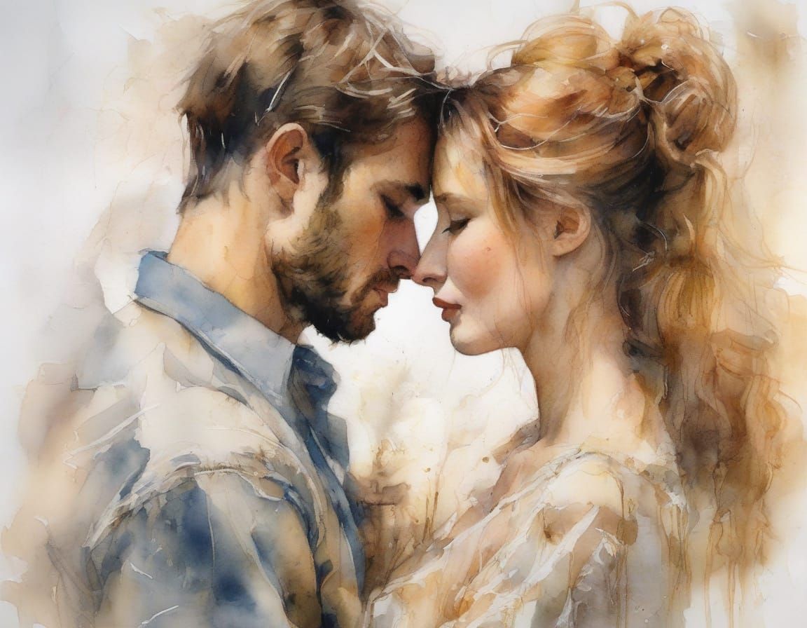 Dreamy Watercolour Portrait of a Romantic Couple
