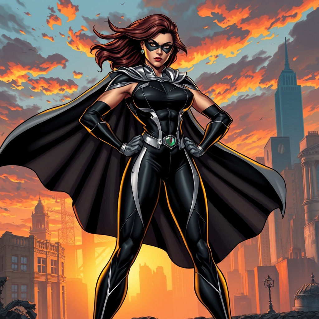 Dynamic Female Superhero in Comic Book Style