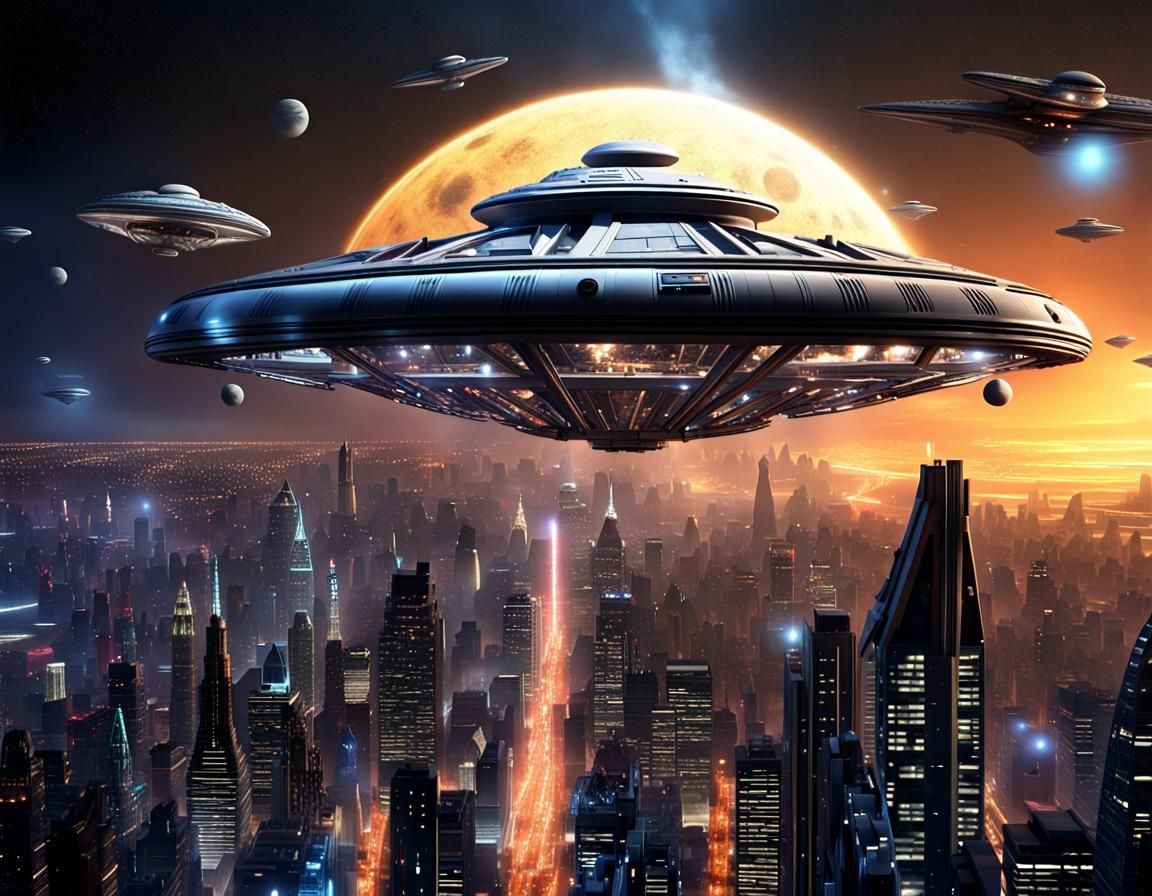 Alien Ship Over City: 3D Album Artwork