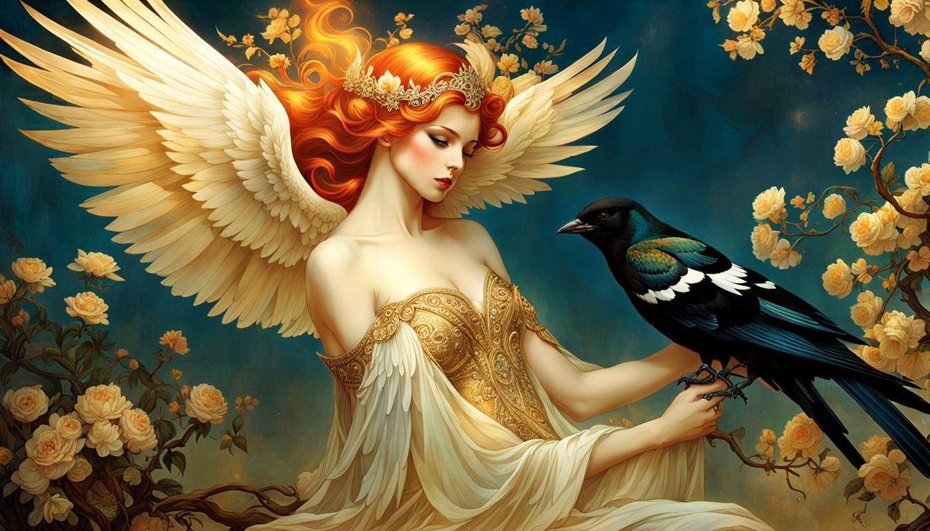 Magpie's Fiery Song: Art Nouveau Immortality