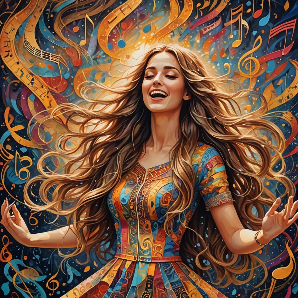 Surreal Girl in Oil Painting with Zentangle Patterns