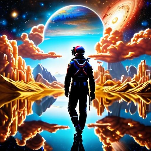 art station, unreal engine. view of spaceship pilot. reflect...