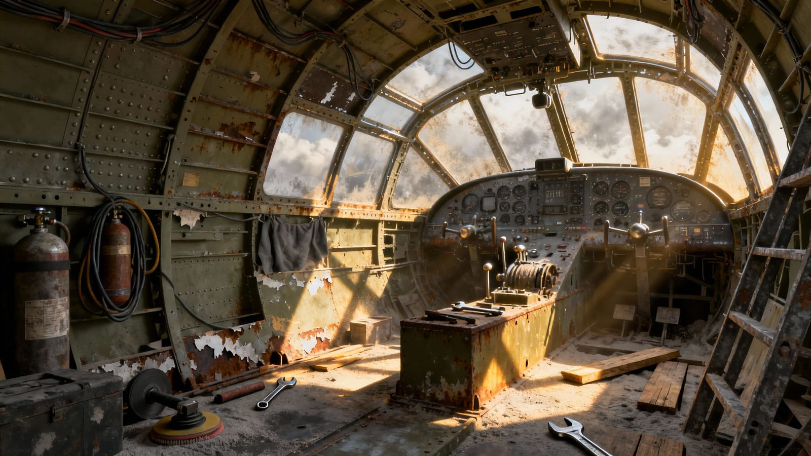 B-17 Flying Fortress Interior During Restoration
