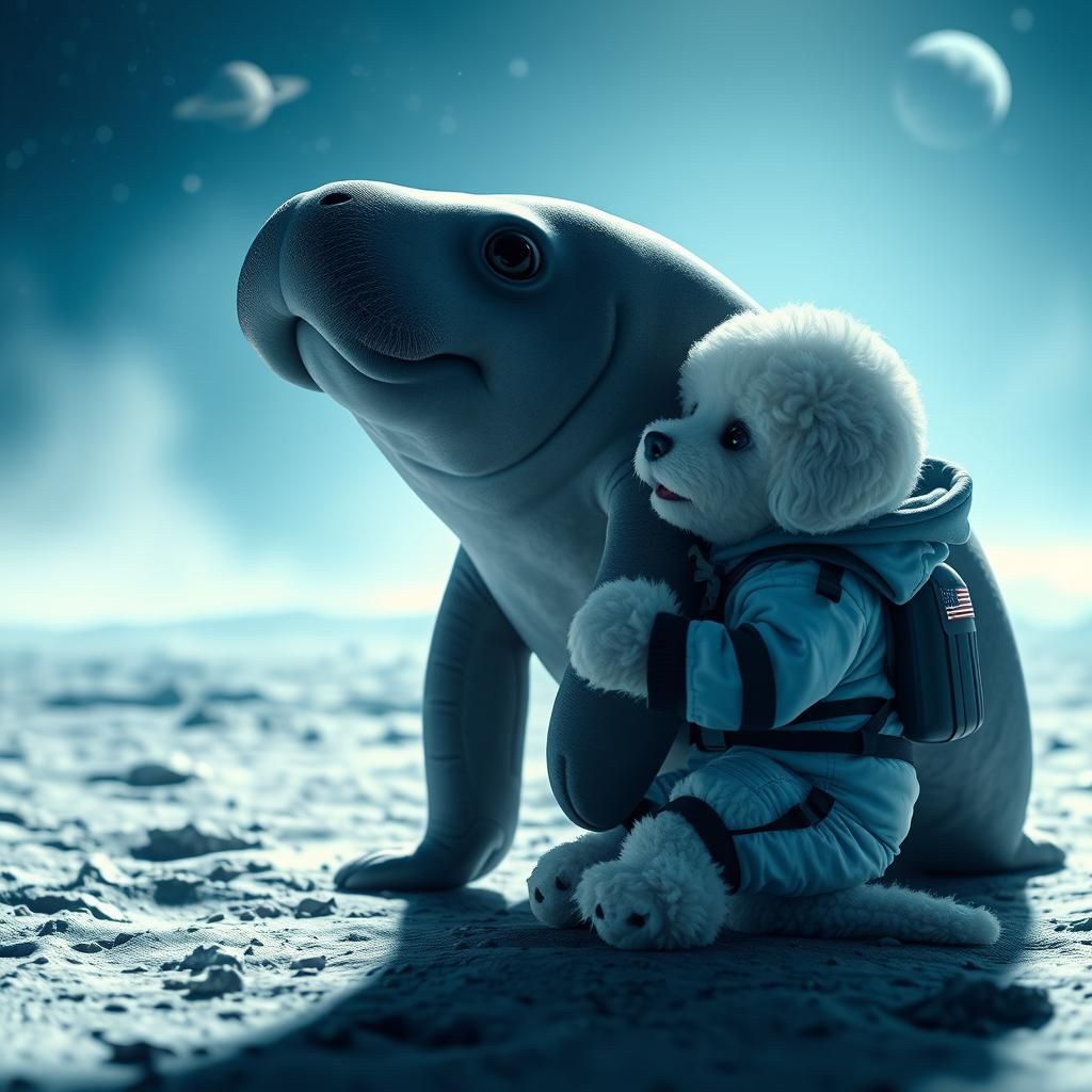 Manatee and Puppy Explorers on the Moon