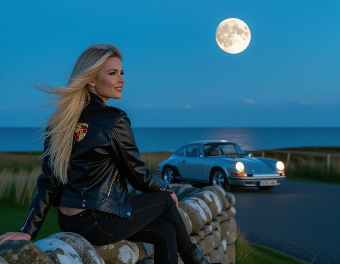 Blonde Woman in Porsche Jacket by Full Moon