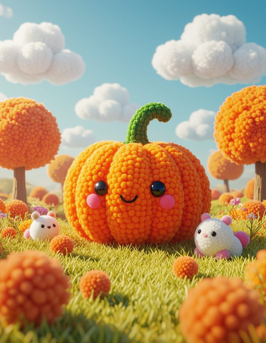 Pompom Pumpkin in Woolly World Landscape