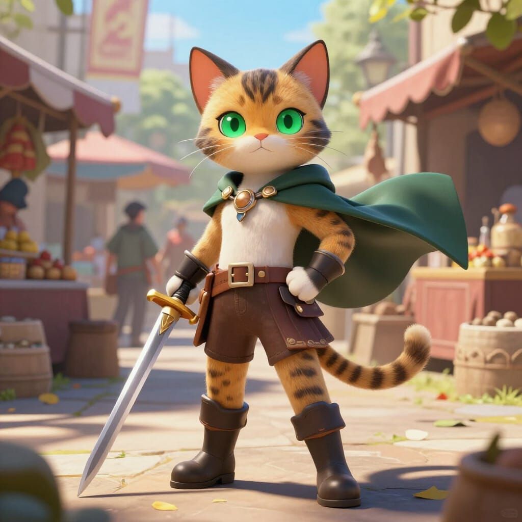 Heroic Cat Warrior in Boots with Rapier