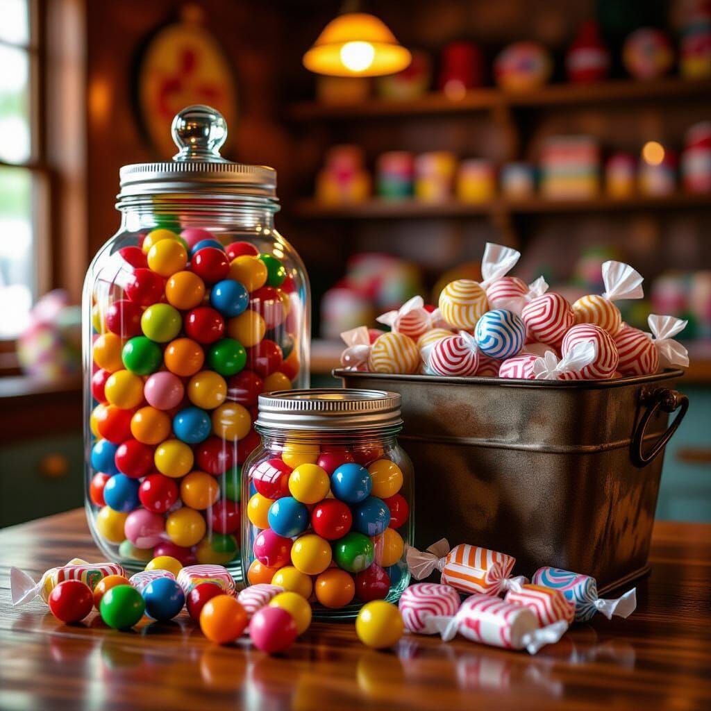 Retro Candy Shop Still Life with Jawbreakers, Gumballs, and ...