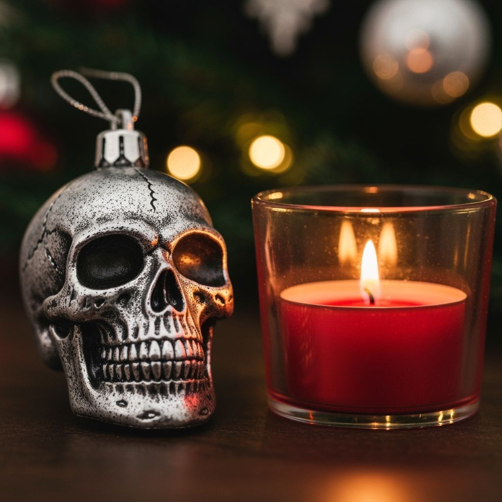 Gothic Skull Ornament Glows by Candlelight