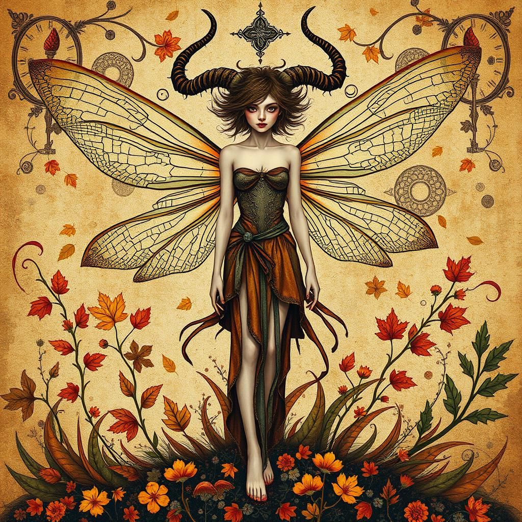 Autumn horned god dragon fly winged fairy  altar piece by Eg...