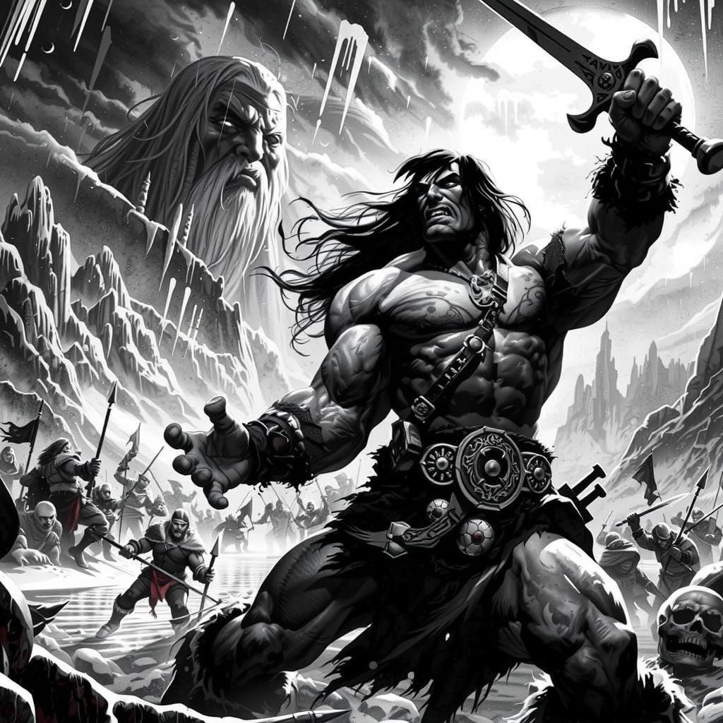 Epic Conan in Chiaroscuro Style