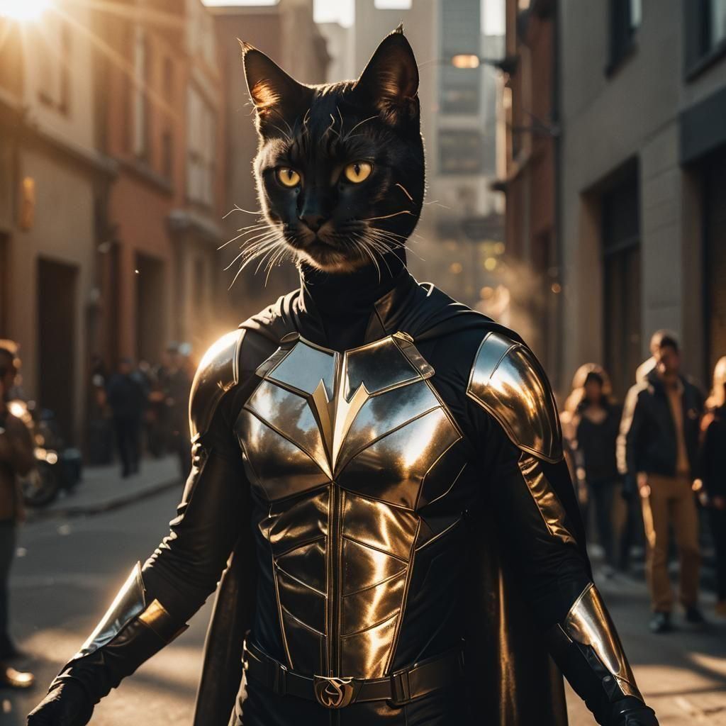 Half-Cat Human Superhero in Cinematic Style
