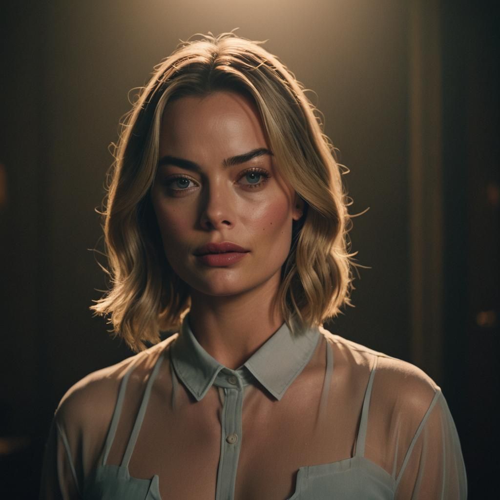 Margot Robbie Film Still in Moody Lighting