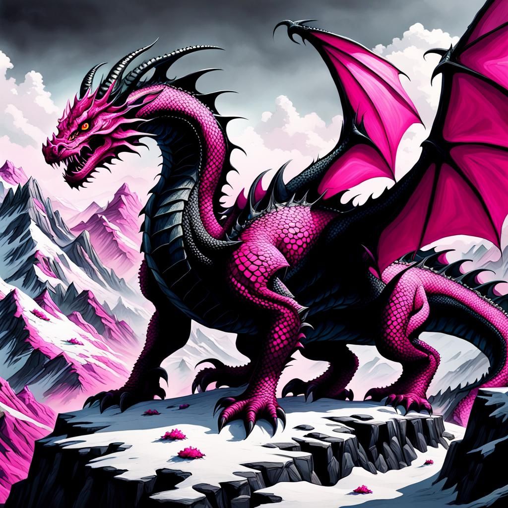 Surreal Pink Dragon Invitation, Digital Art