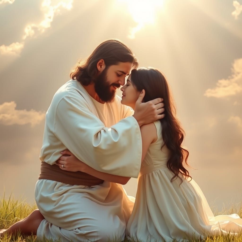Jesus Comforts a Distraught Woman in Heavenly Radiance