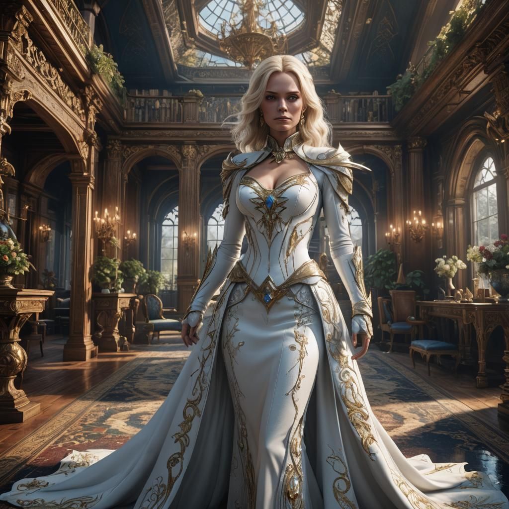 Emma Frost in Mansion: Detailed Matte Painting