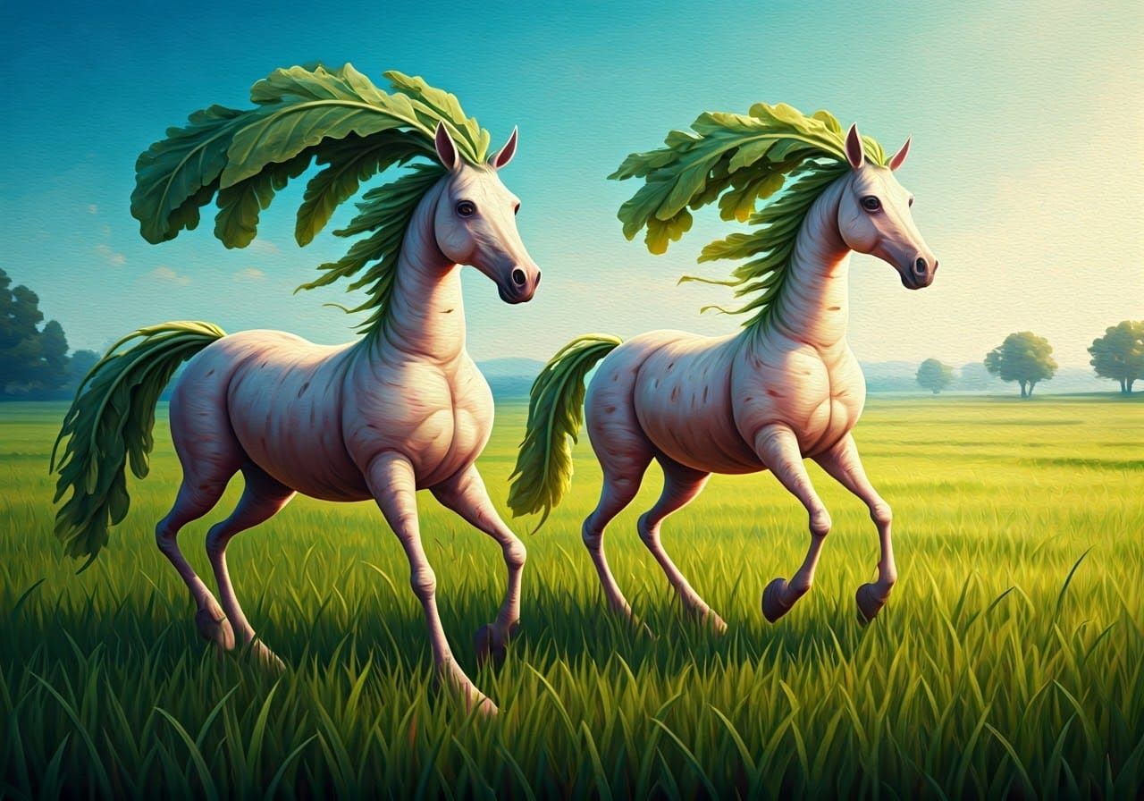 Radish-Horses Galloping in Sunlit Field, Oil Painting