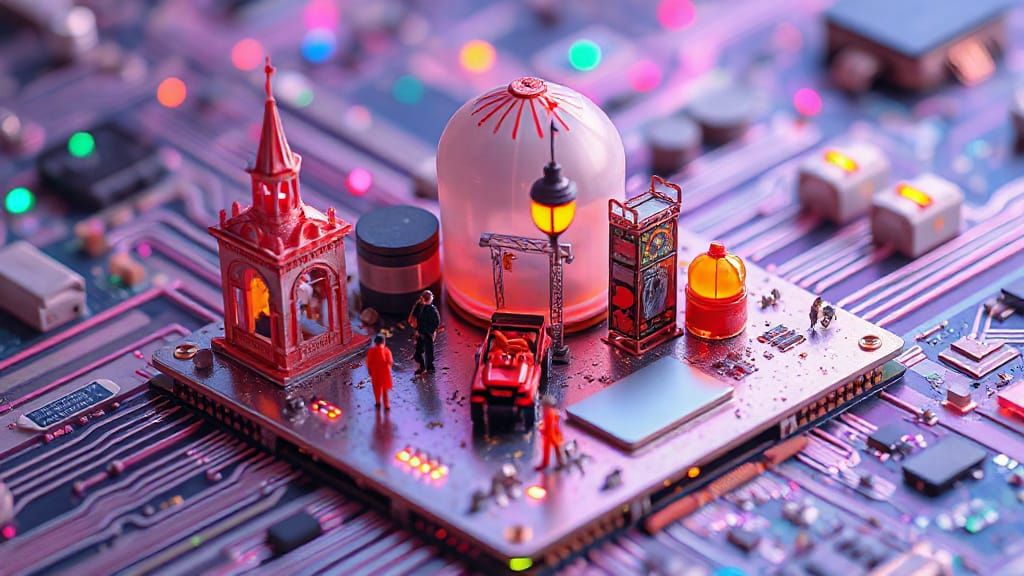 Iridescent Microscopic City: CPU Transistor Surrealism