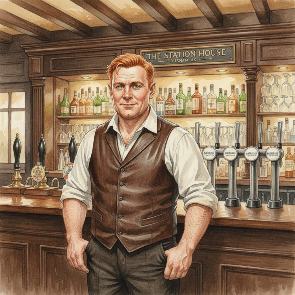Realistic Watercolour Portrait of a Friendly Bartender