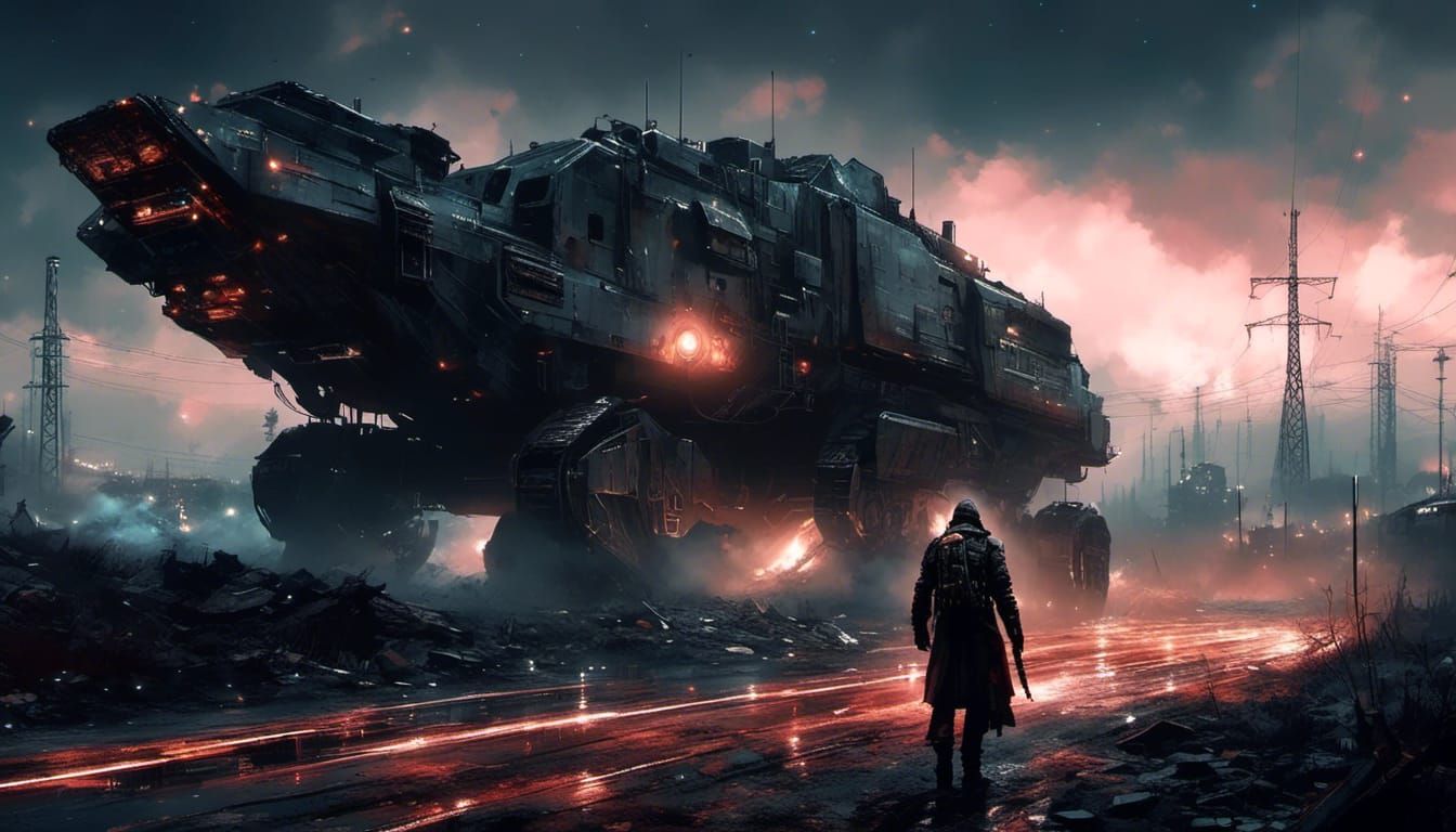 Hyperrealistic Cyborg Walks a Desolate Highway