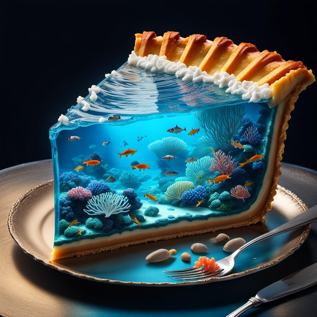 Hyperrealistic Pie Slice with Coral Reef
