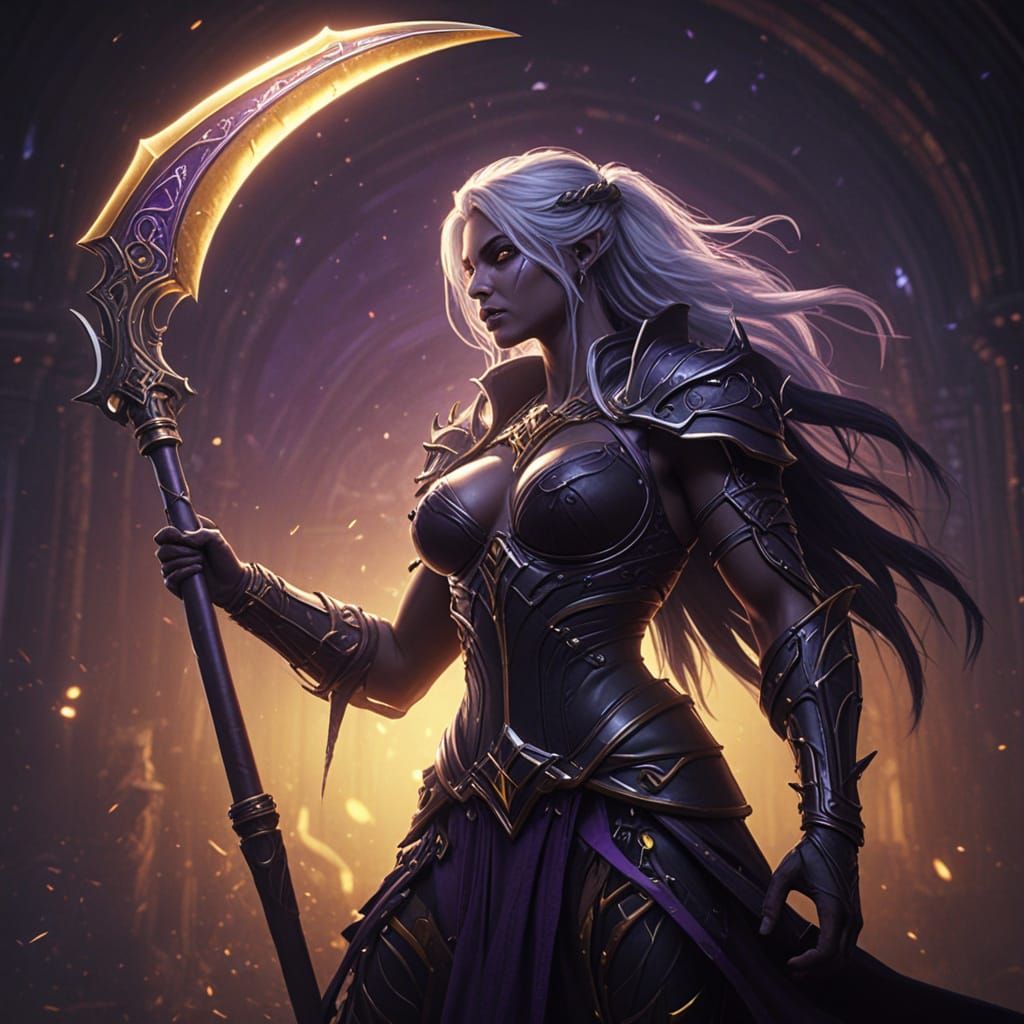 Drow Warrior with Mystical Scythe in Dark Fantasy Realm