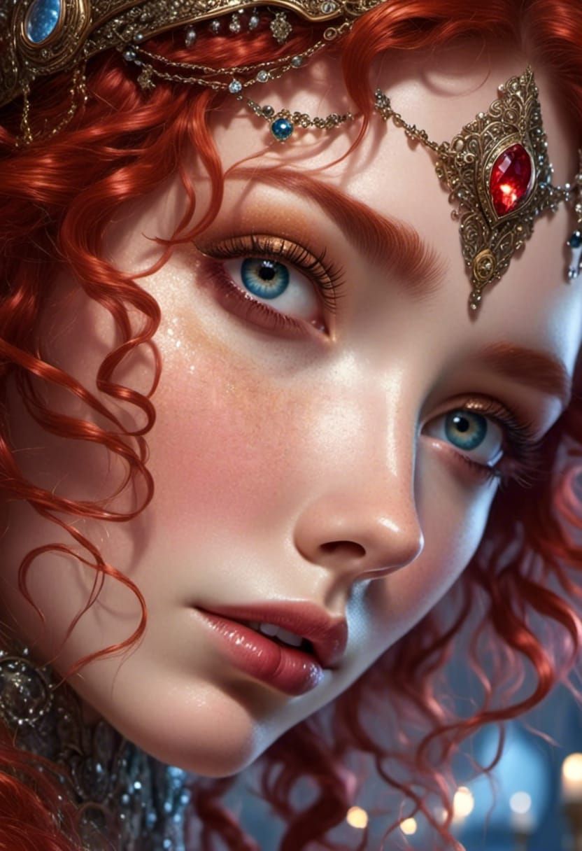 Red-Haired Goddess in Rococo Style with Ethereal Lighting