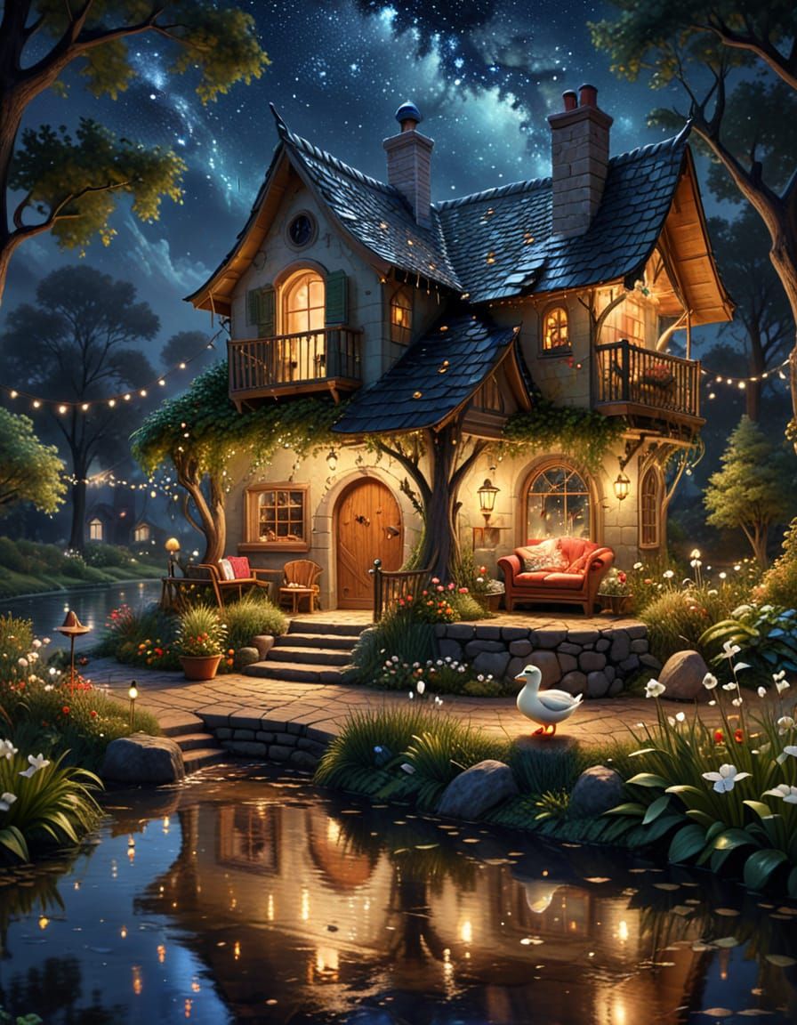 Enchanting Reading Nook with Magical Fountain