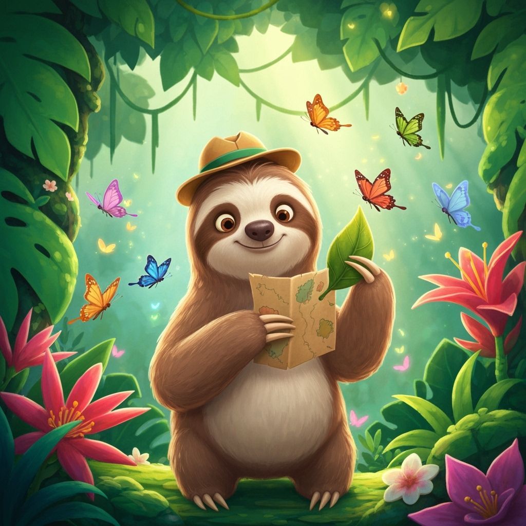 Disney-Style Sloth Explorer with Butterflies Adventure