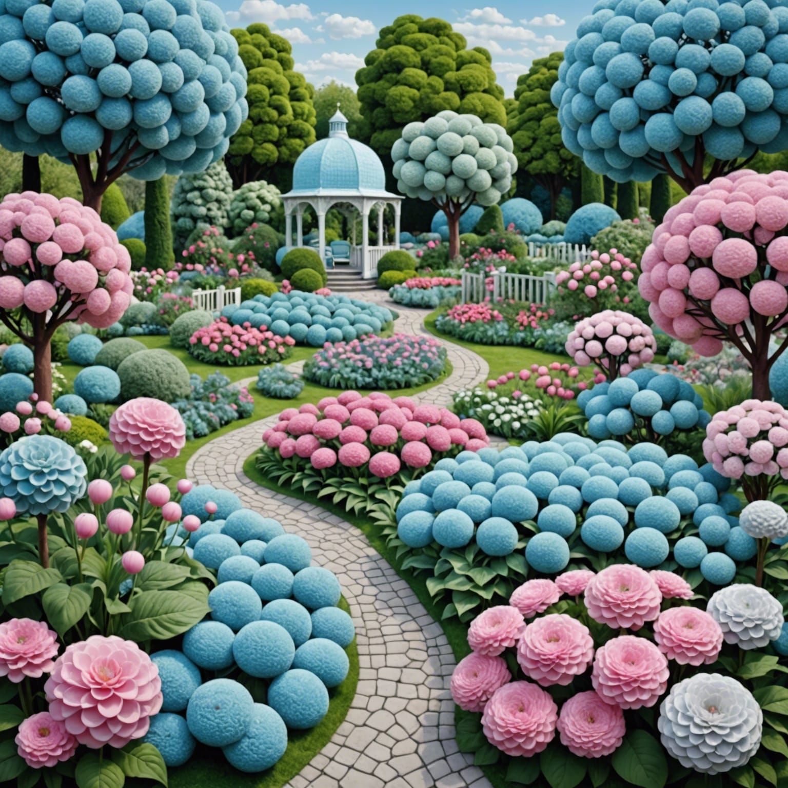 Beautiful Garden in Quilted Art Style
