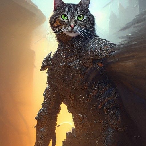 Armored Pickle Cat Fantasy Digital Painting