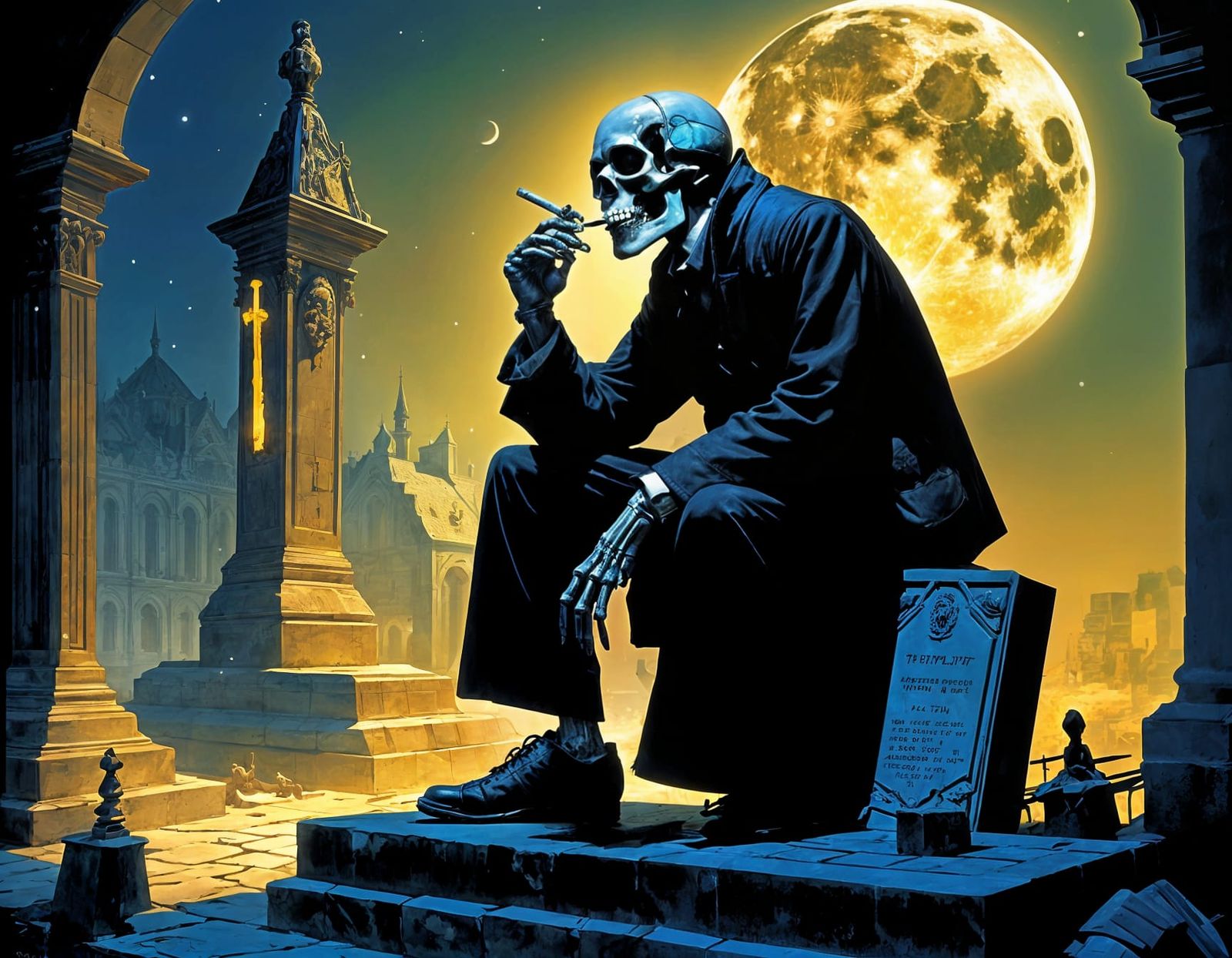 Ethereal Skeleton Under Full Moon