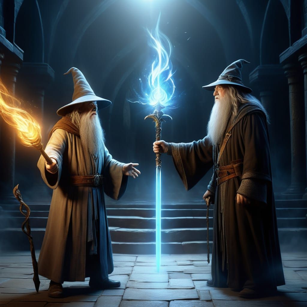 Epic Fantasy Duel: Wizards Clash in a Mystic Arena