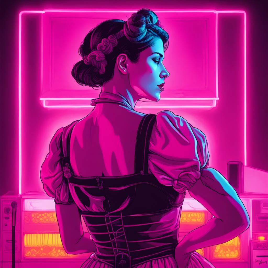 Milkmaid in Synthwave Neon Retro Style