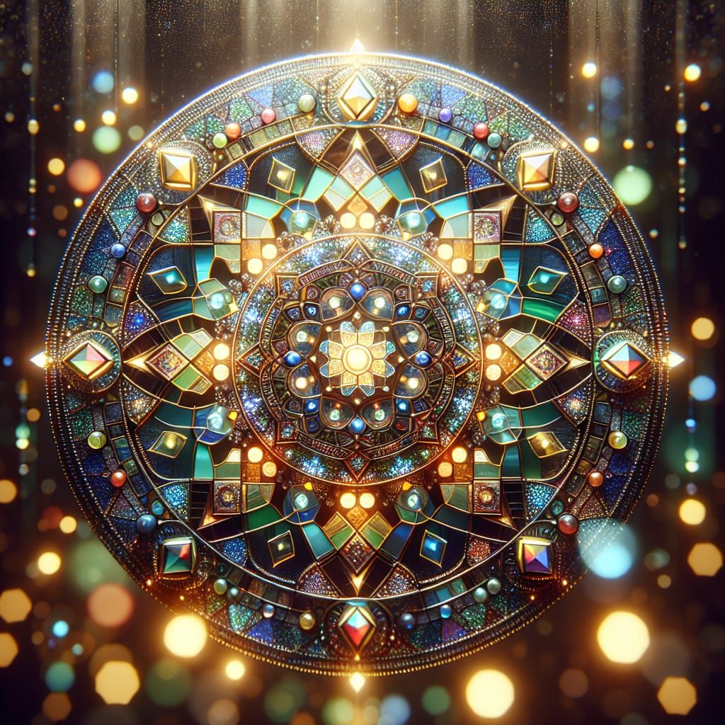 Exquisite Stained Glass Mandala in Crystal Cubism Style