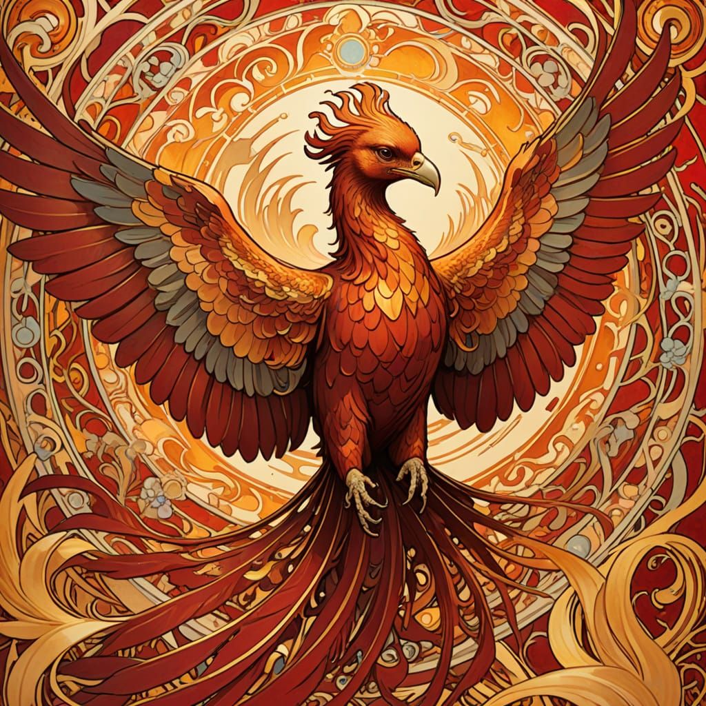 Phoenix-Vulture Hybrid Soaring Through Golden Flames in Art ...