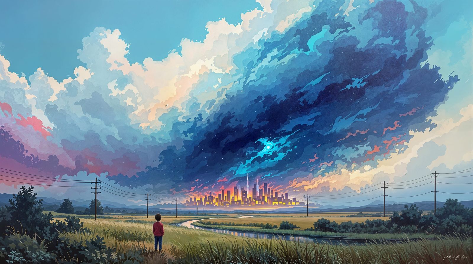 Impressionistic Storm City Child