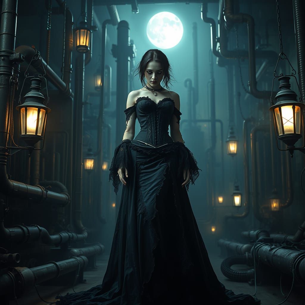 Gothic Lady Reigns in Dark, Industrial Realm