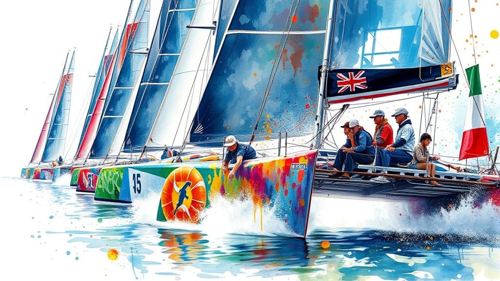 Catamaran Race in Expressive Watercolour Style