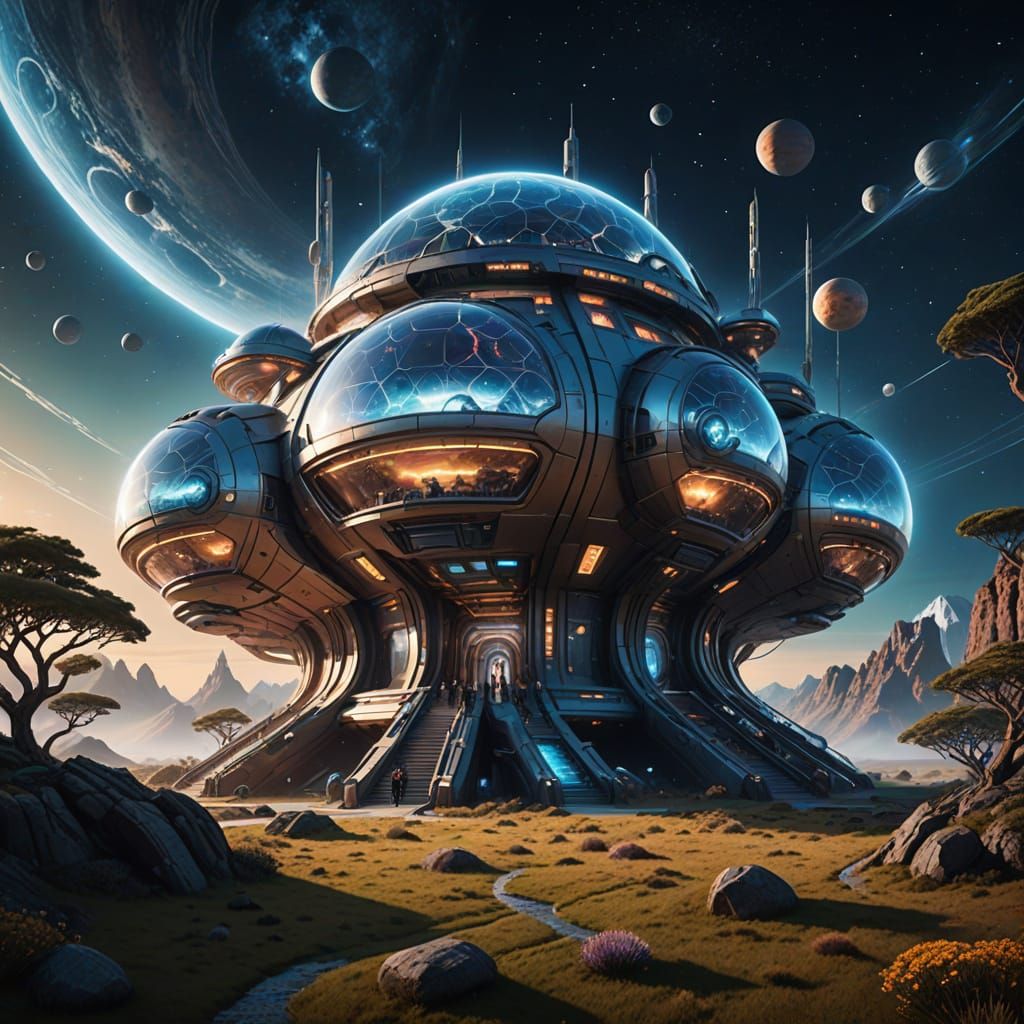 Breathtaking Futuristic Spaceship in Iridescent Hues