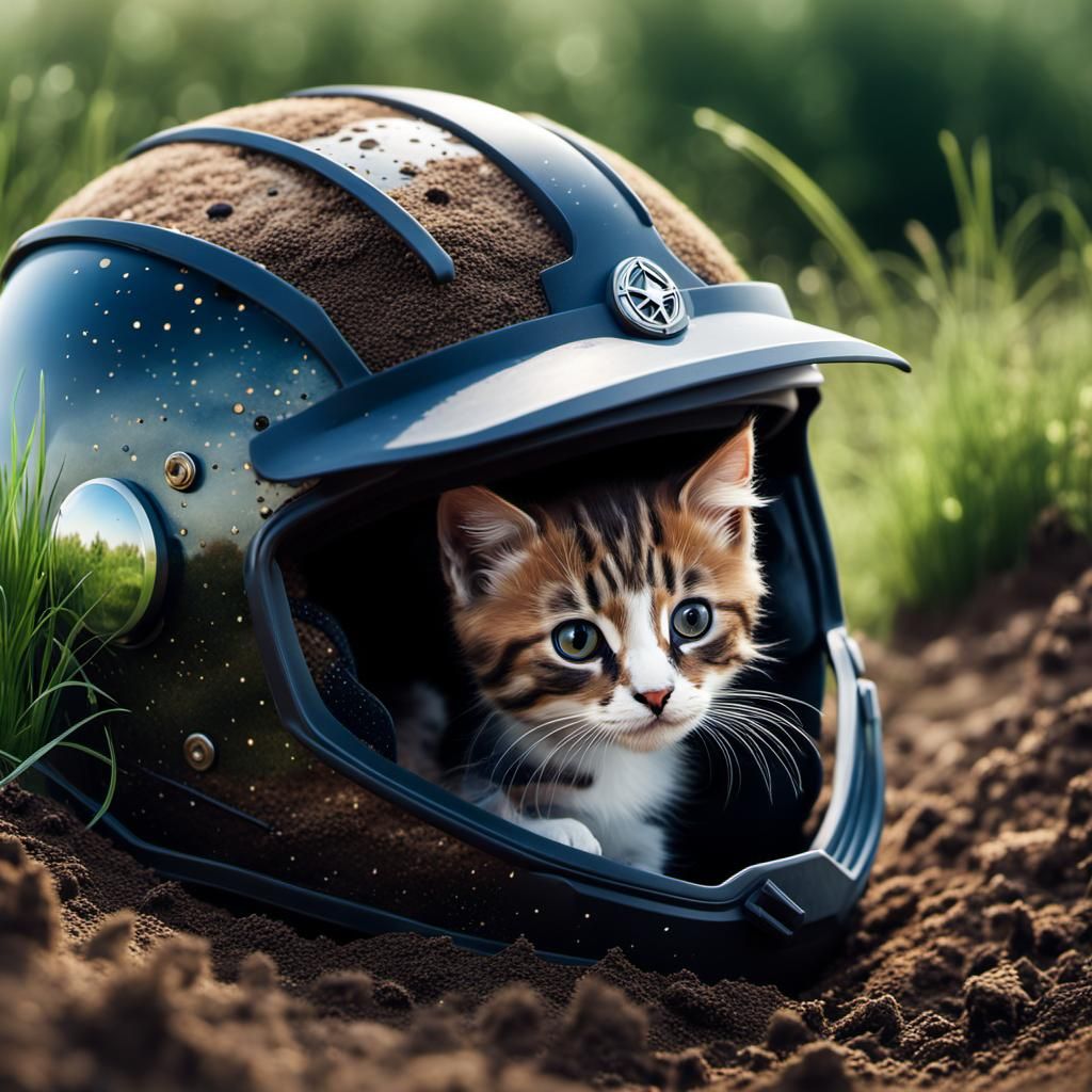 Kitten in Helmet: A Detailed Digital Painting