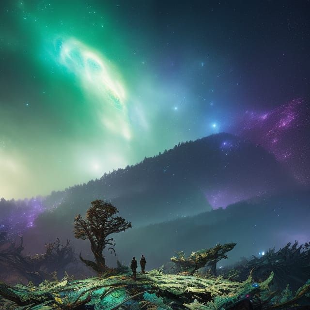 Detailed Matte Painting of Alien Planet Night Scape