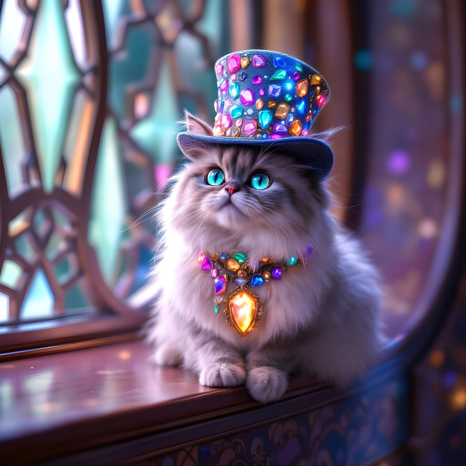 Bejeweled Persian Cat in Art Deco Style