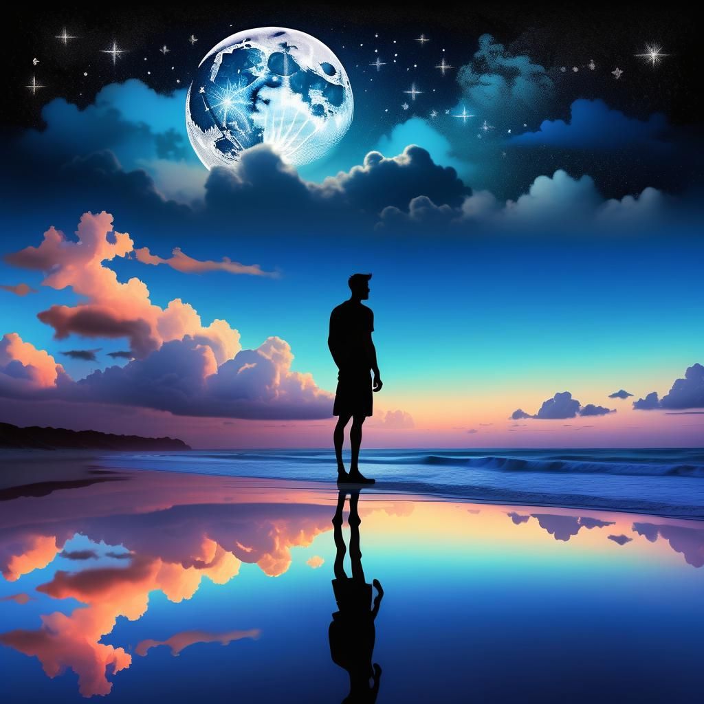 Moonlit Beach Alchemy Dreamscape with Silhouette