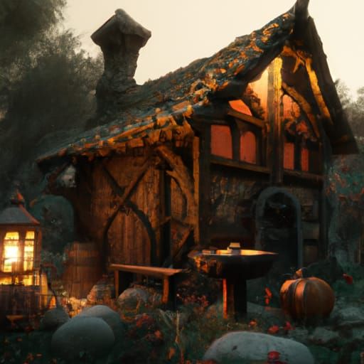 Hyperdetailed Matte Painting of a Witch's Cottage