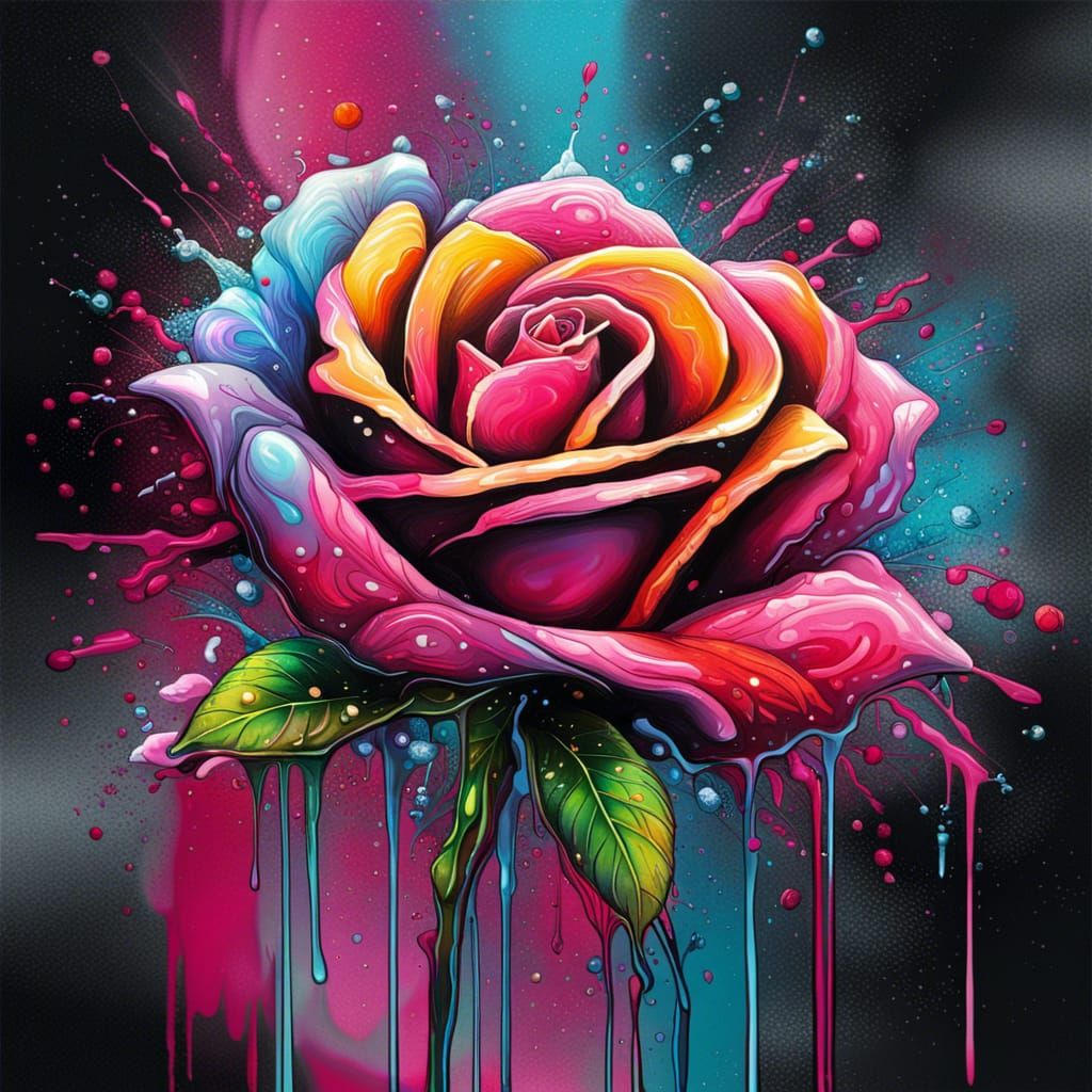 Colorful Cosmic Rose in Graffiti Art Style