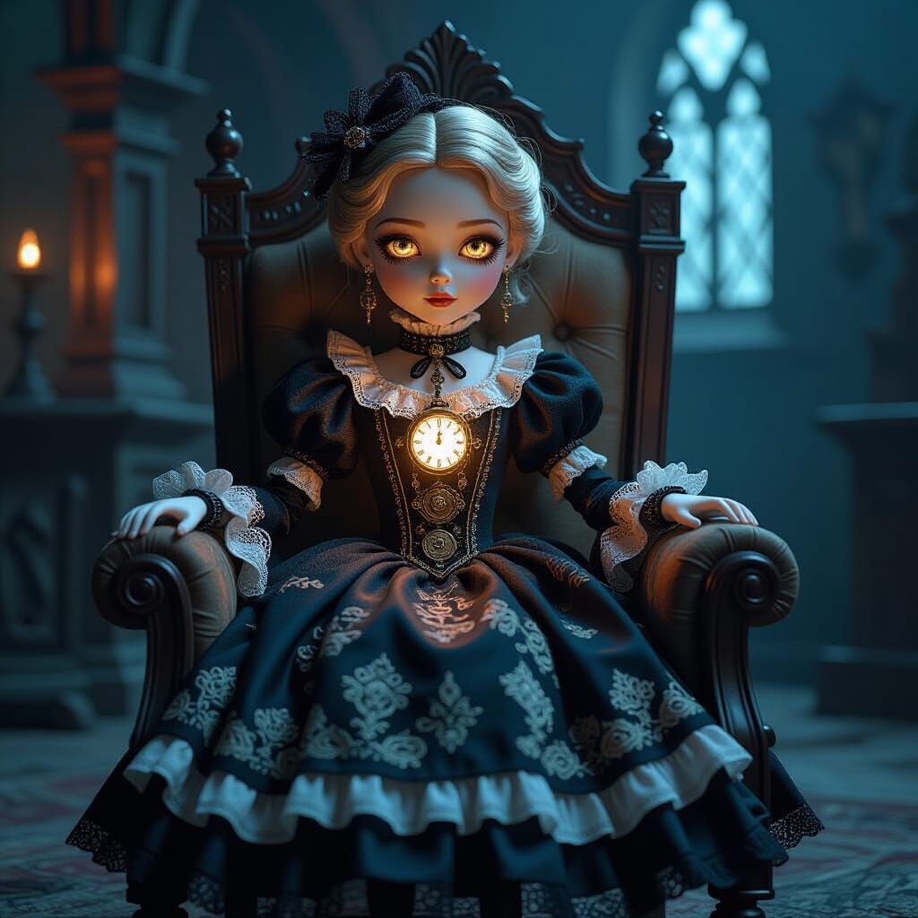Clockwork Doll in Victorian Gown with LED Lights